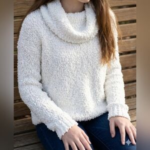 Pink Republic White Popcorn Knit Cowl Neck Sweater Size Small